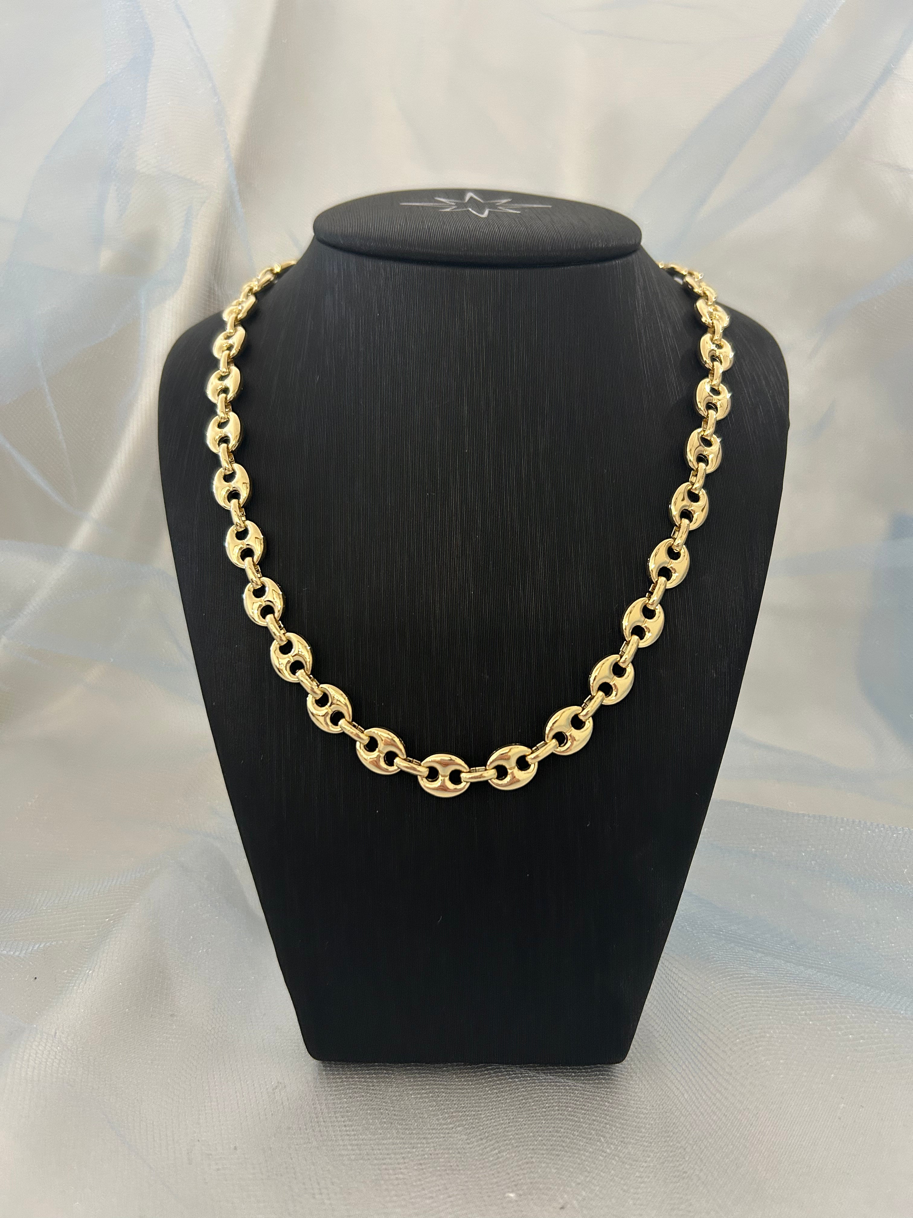 Gold Filled Puffed Mariner Style 16” Chain