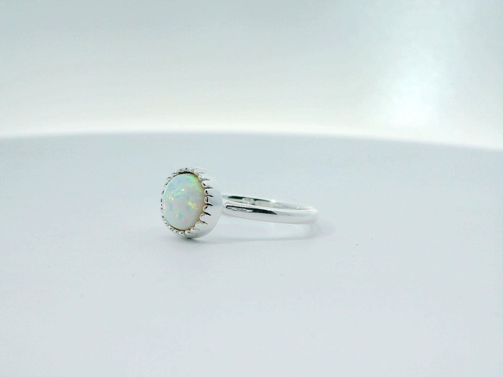 Sterling Silver Round Opal Ring