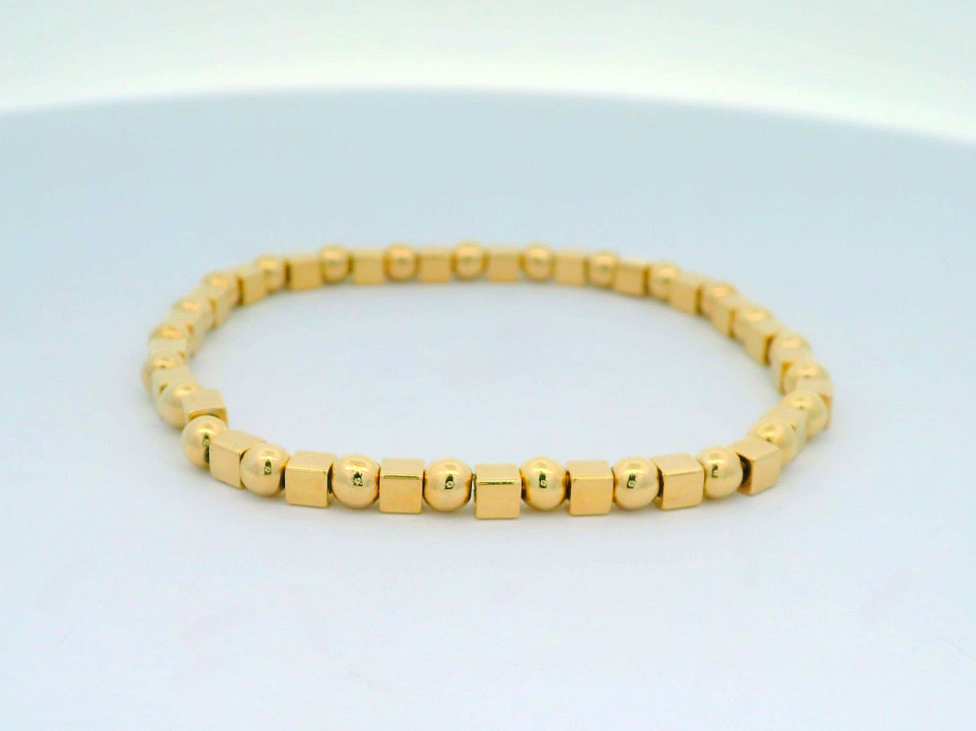 Gold-Filled Cube and Round Beads Stretch Bracelet
