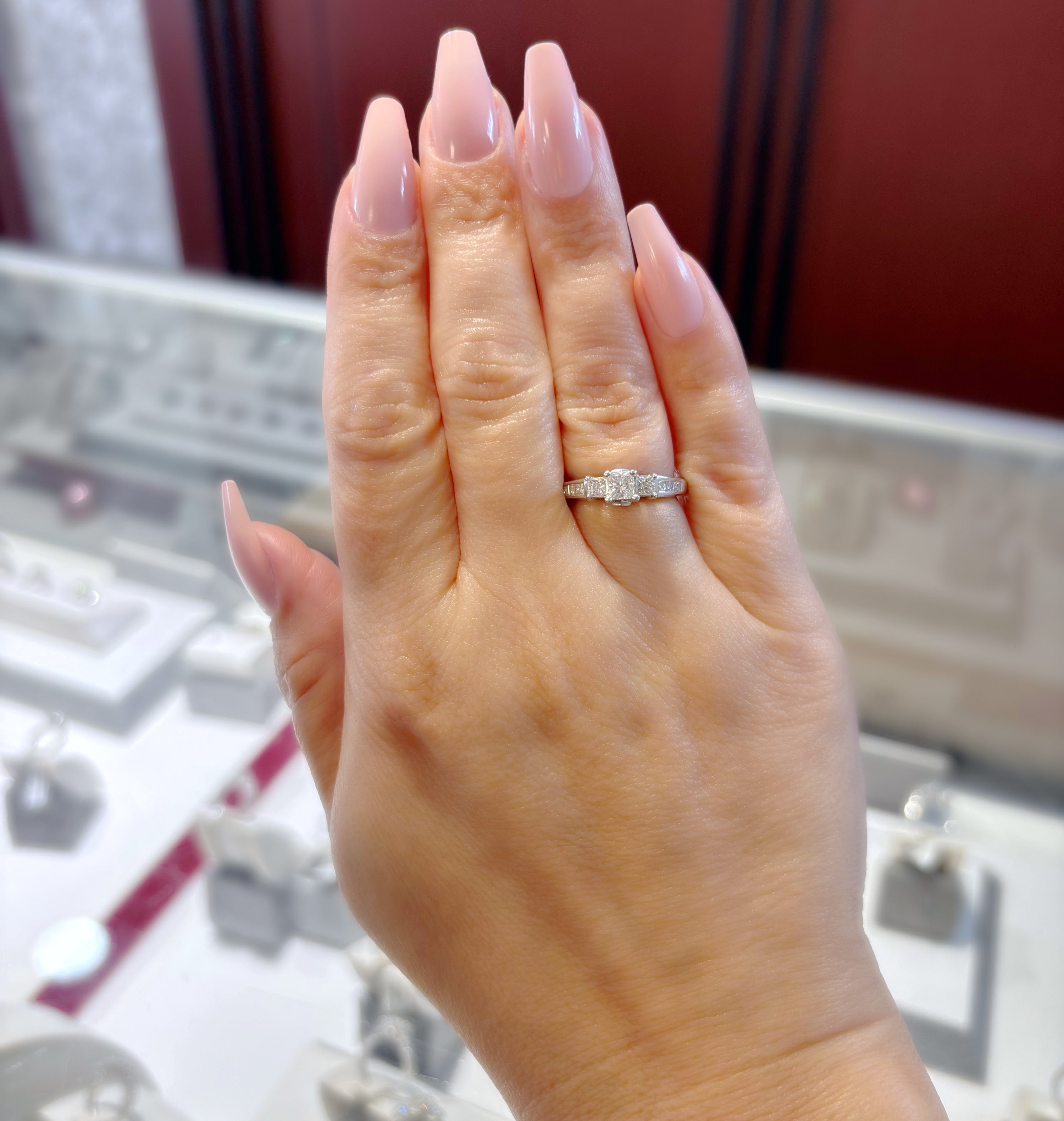 14K Past, Present, Future Engagement Ring With Hidden Diamond