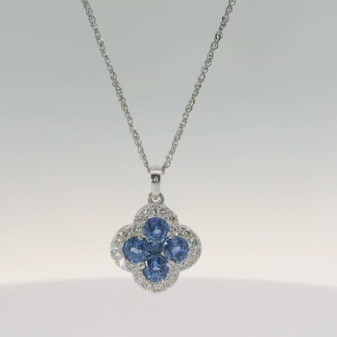 14K White Gold Sapphire Clover Necklace