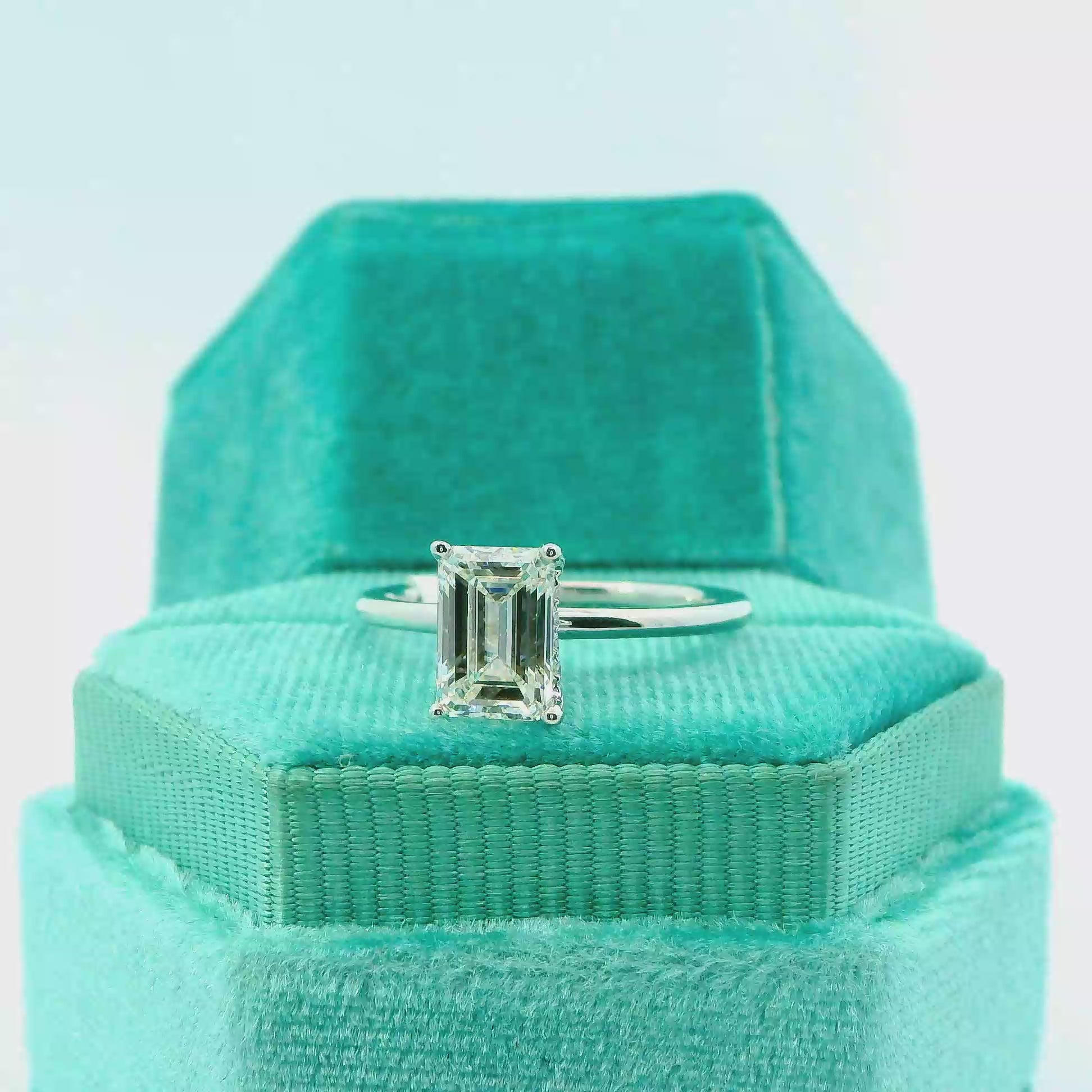 14K Hidden Halo Emerald Cut Engagement Ring