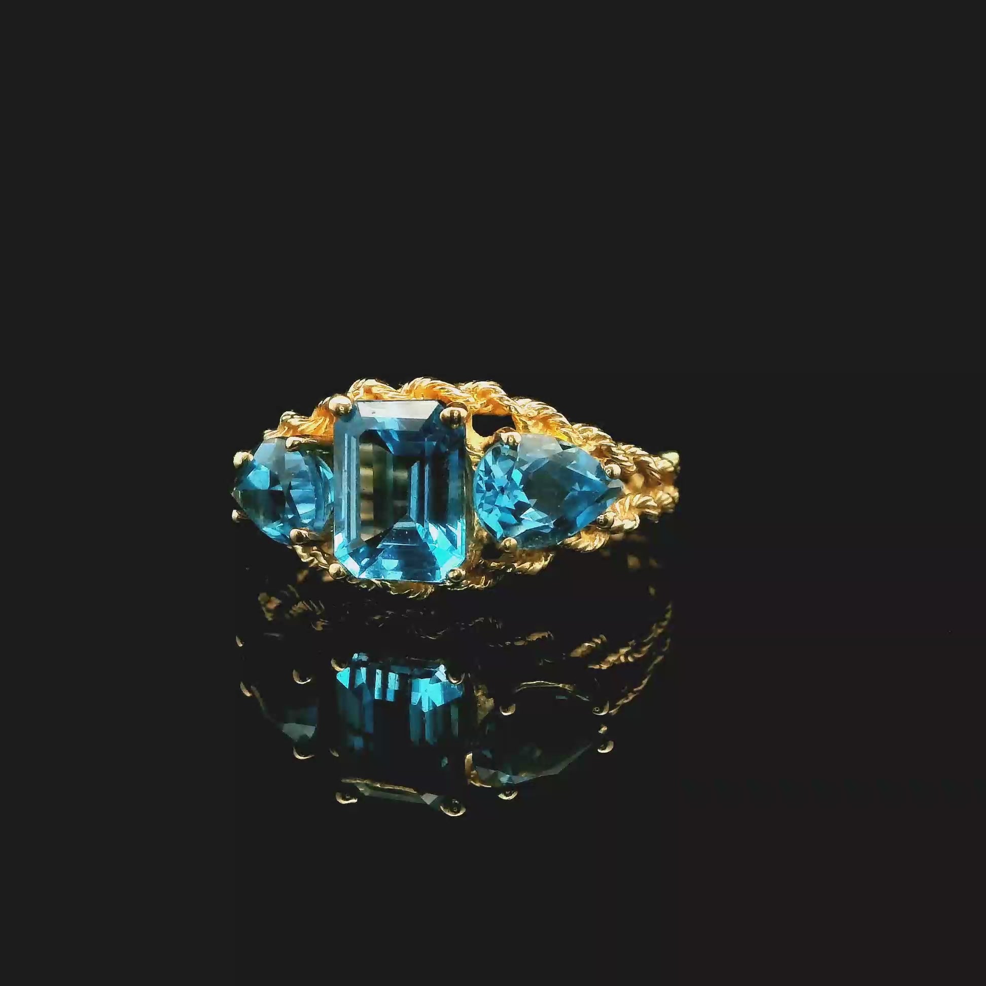 14K Blue Topaz Emerald Ring