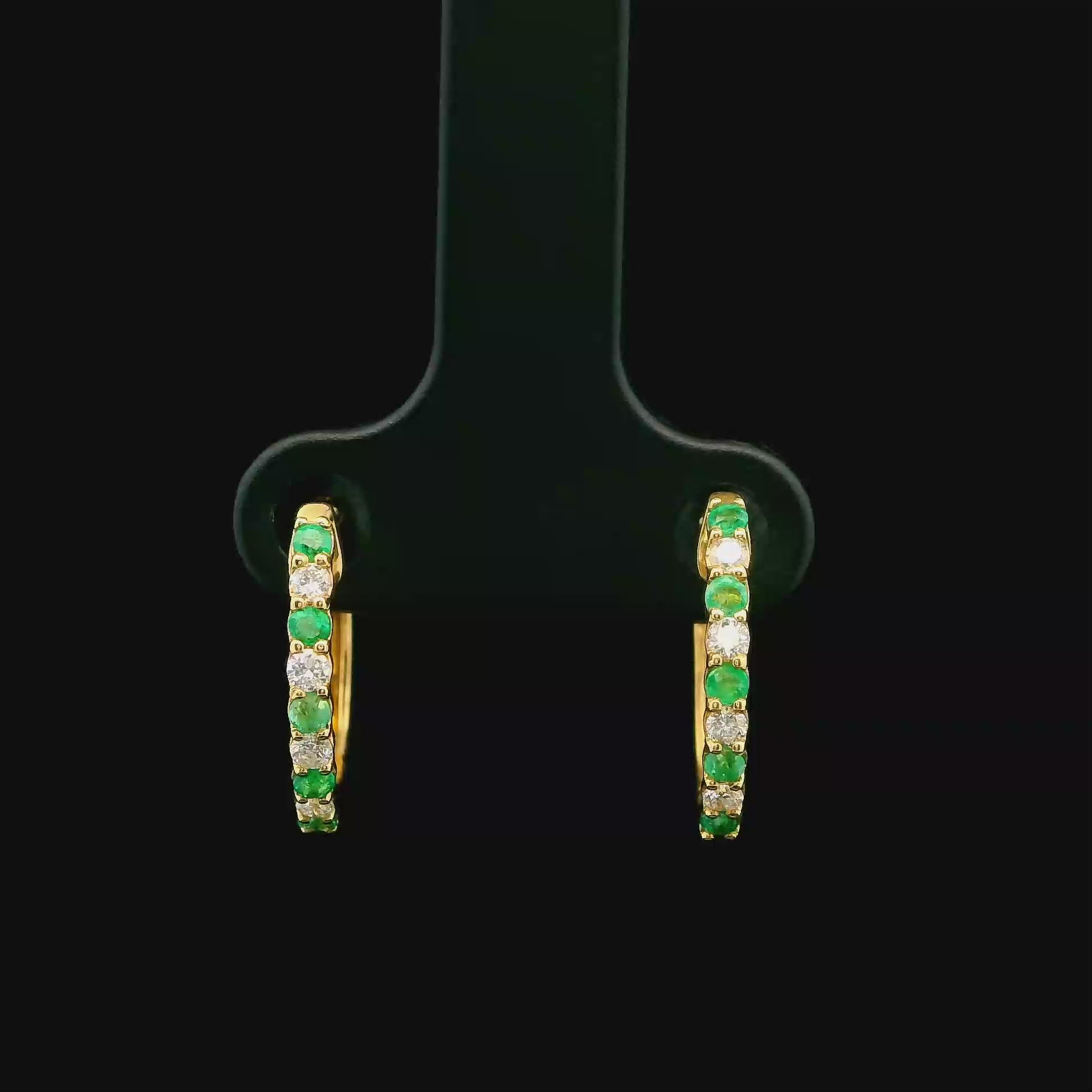 14K Emerald Hoops