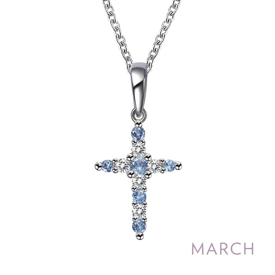 Lafonn Aquamarine Birthstone Cross Necklace